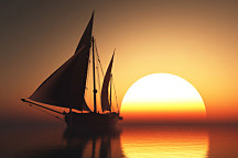 obraz pri západe slnka plachetnica more